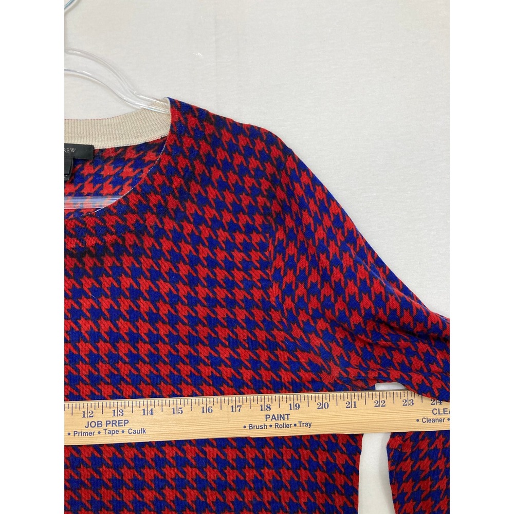J.Crew Merino Wool Sweater XL Red Blue Houndstooth Crewneck Pullover Knit - Picture 4 of 7